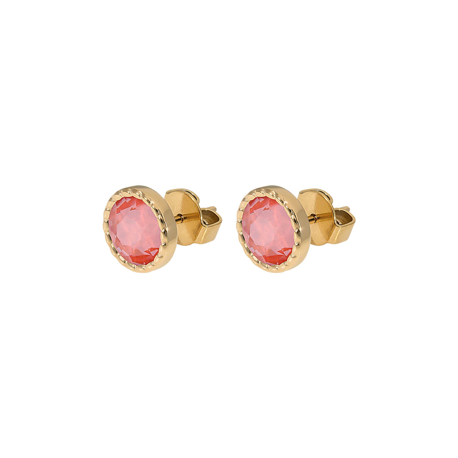 Bocconi Flat Stud Earring 0.35" - Gold crystal maroon ignite