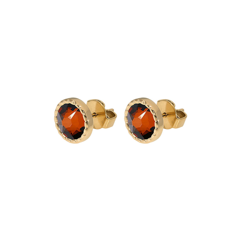 Bocconi Flat Stud Earring 0.35" - Gold smoked amber
