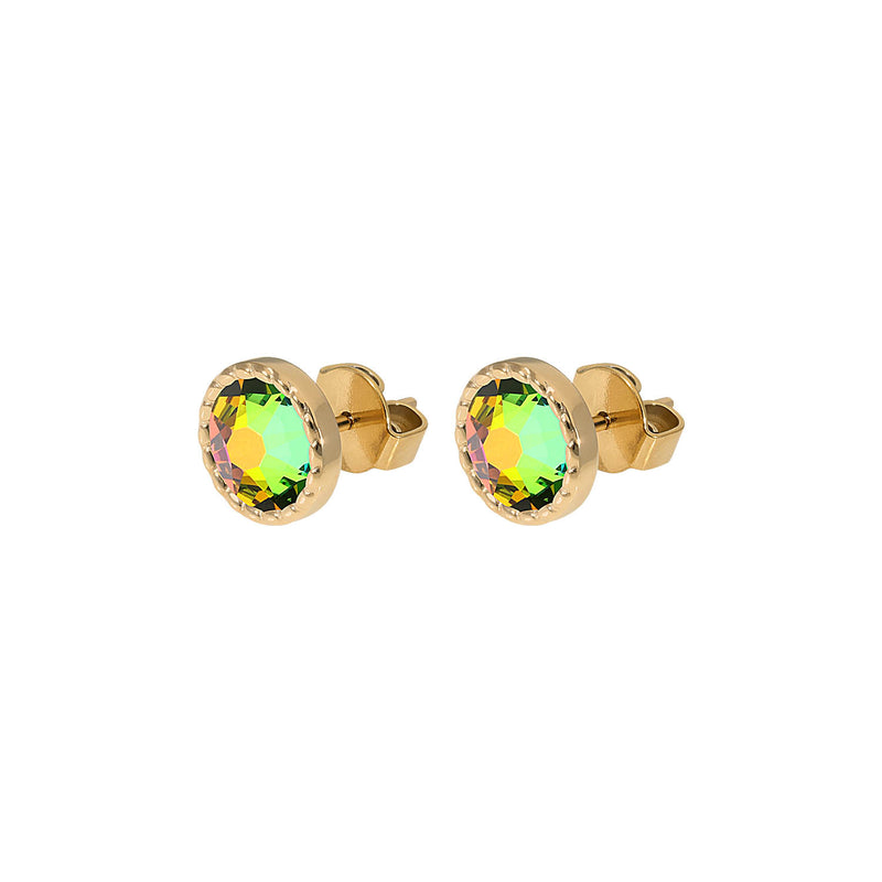 Bocconi Flat Stud Earring 0.35" - Gold Crystal Vitrail Medium