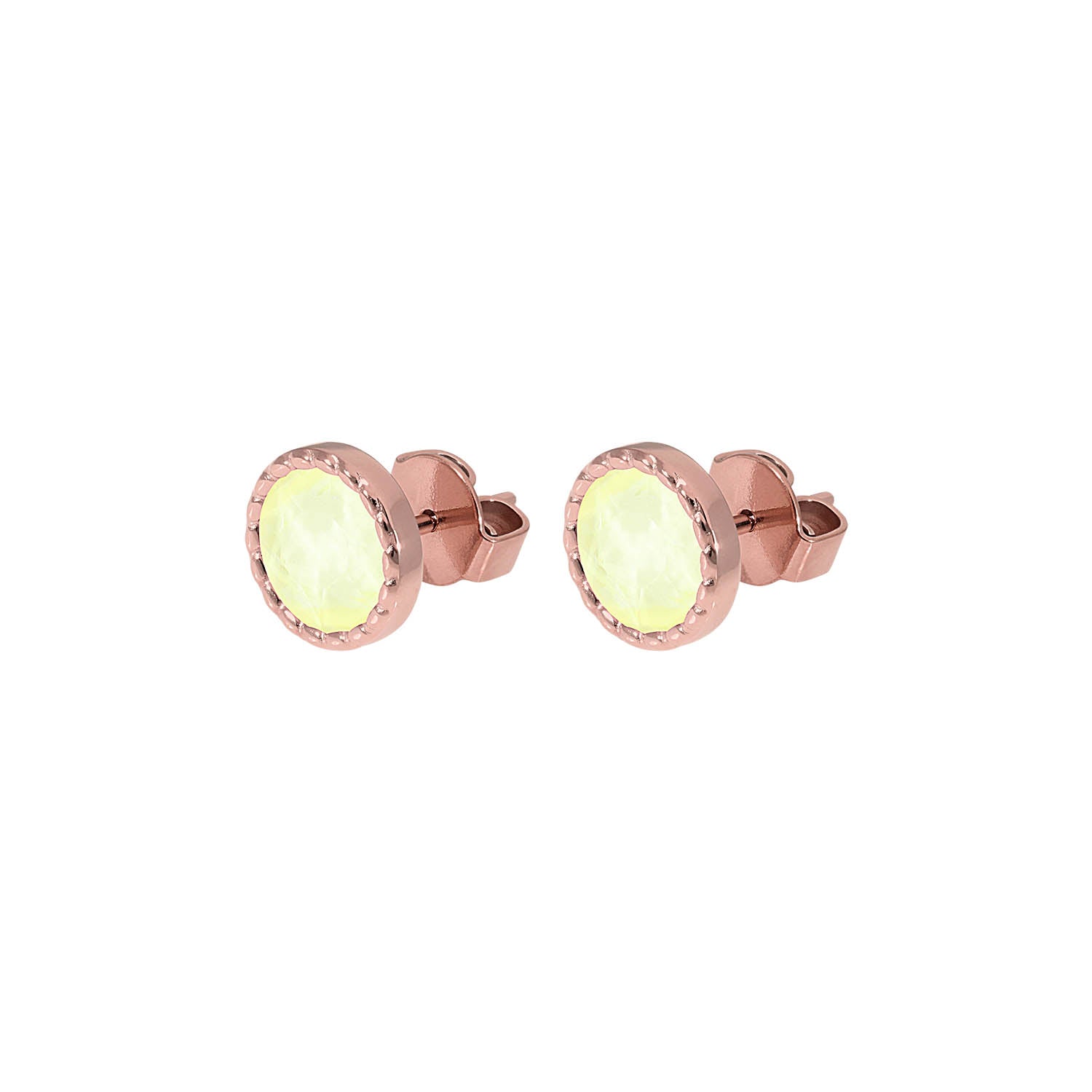 Bocconi Flat Stud Earring 0.35" - Rose Gold crystal soft yellow ignite