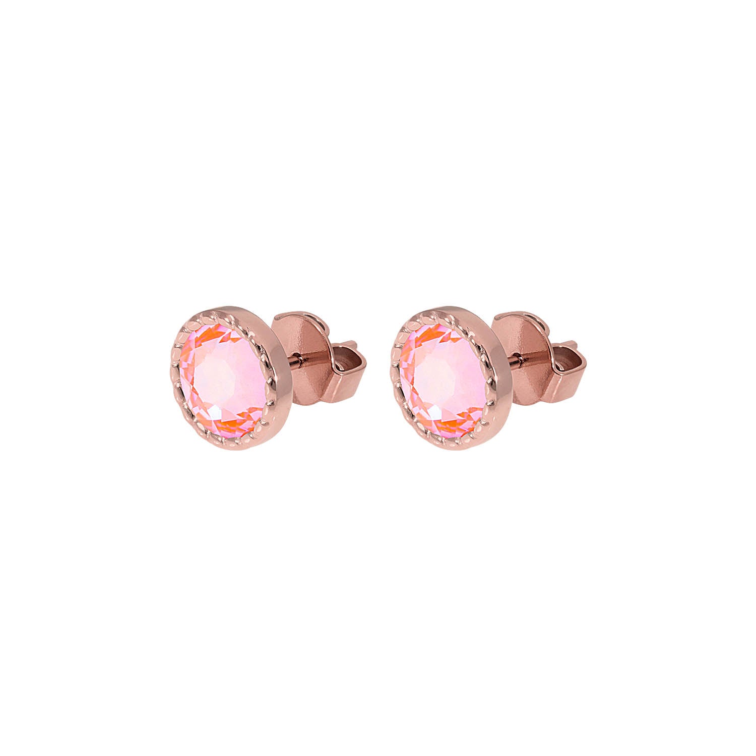 Bocconi Flat Stud Earring 0.35" - Rose Gold crystal orange glow delite