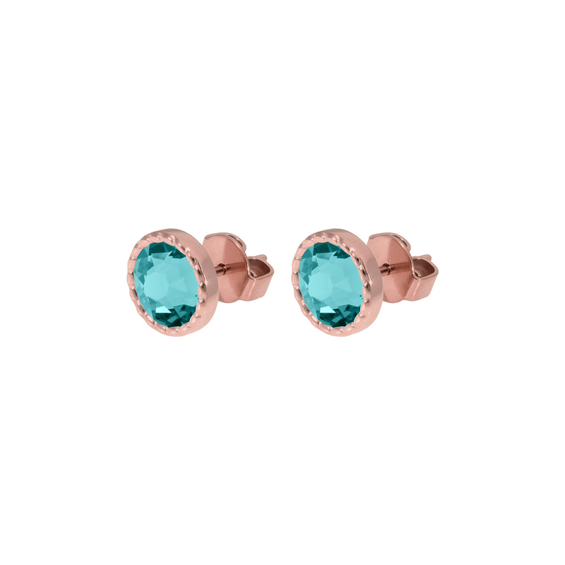 Bocconi Flat Stud Earring 0.35" - Rose Gold Crystal Pine Green Ignite