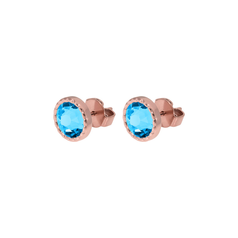 Bocconi Flat Stud Earring 0.35" - Rose Gold Crystal Electric Blue Ignite