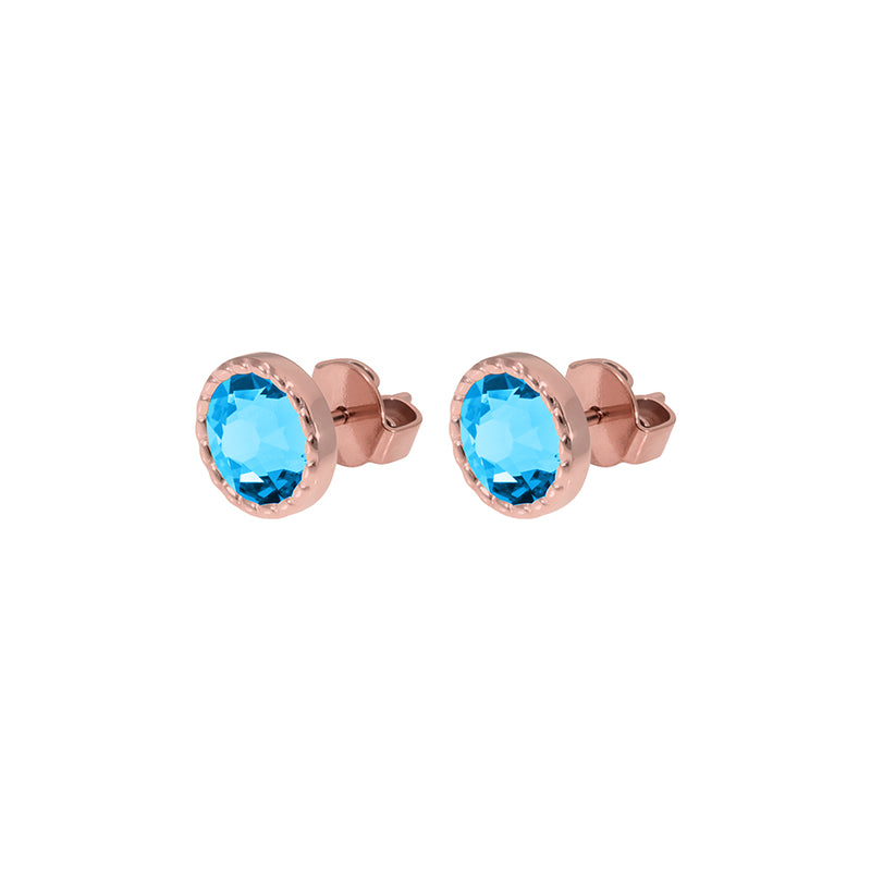 Bocconi Flat Stud Earring 0.35" - Rose Gold Crystal Electric Blue Ignite