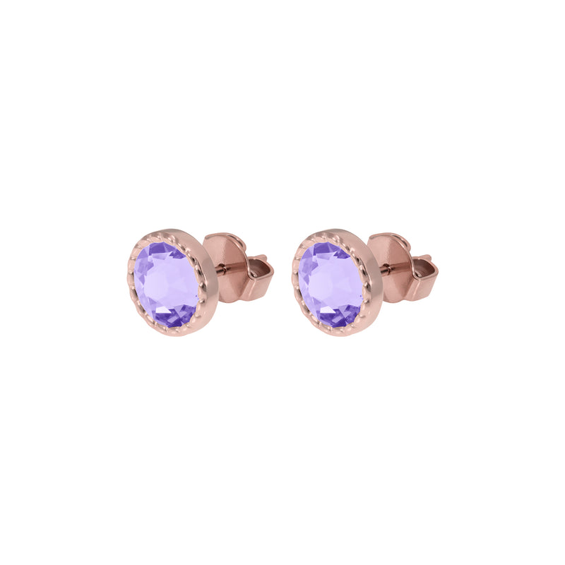Bocconi Flat Stud Earring 0.35" - Rose Gold Crystal Purple Ignite