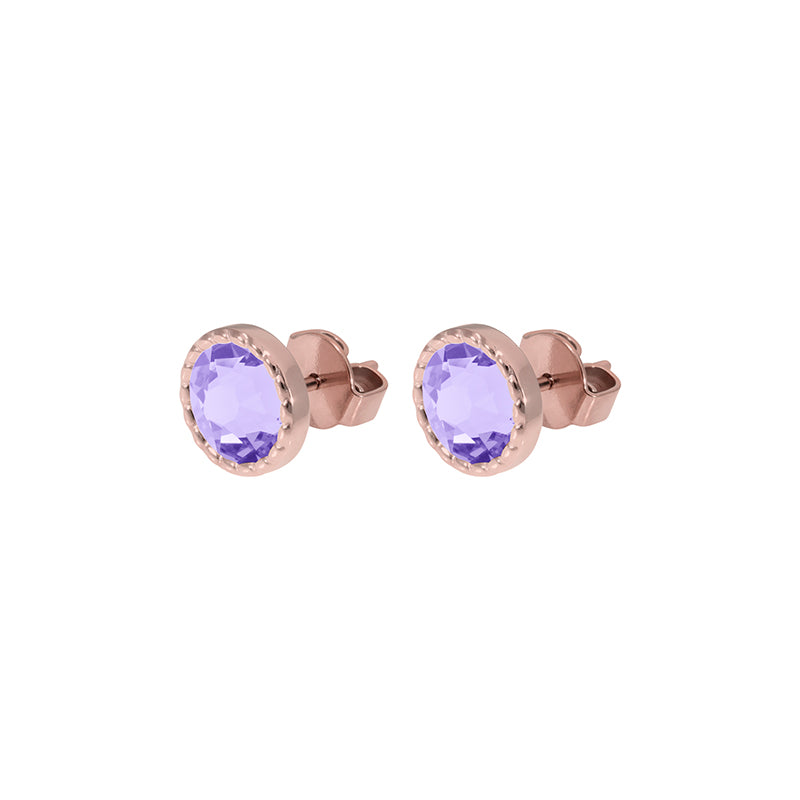 Bocconi Flat Stud Earring 0.35" - Rose Gold Crystal Purple Ignite