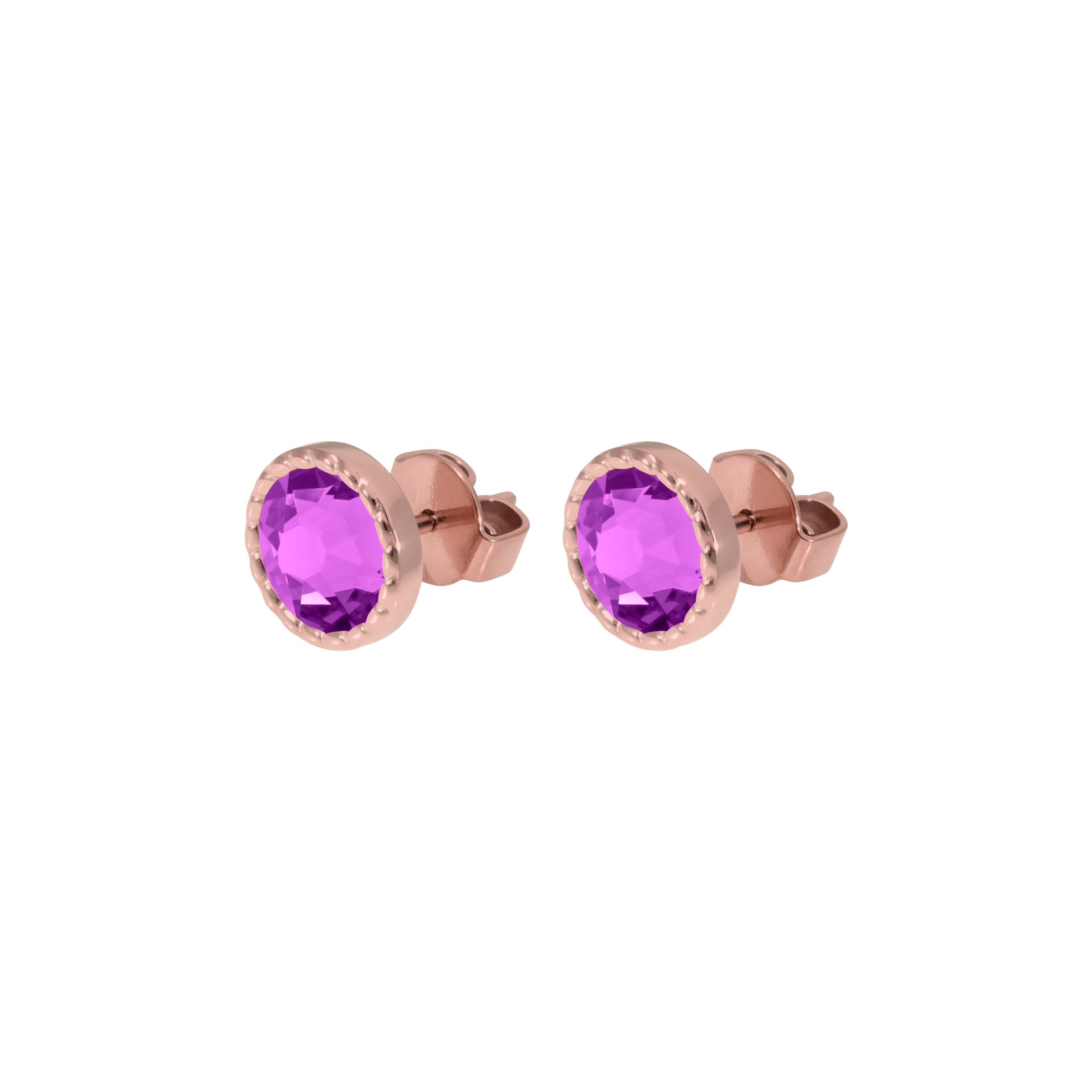 Bocconi Flat Stud Earring 0.35" - Rose Gold Crystal Electric Violet Ignite