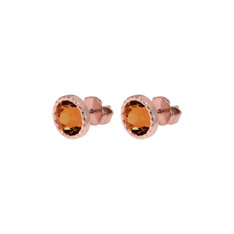 Bocconi Flat Stud Earring 0.35" - Rose Gold Smoked Topaz