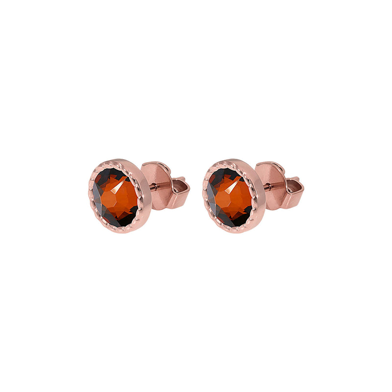 Bocconi Flat Stud Earring 0.35" - Rose Gold smoked amber