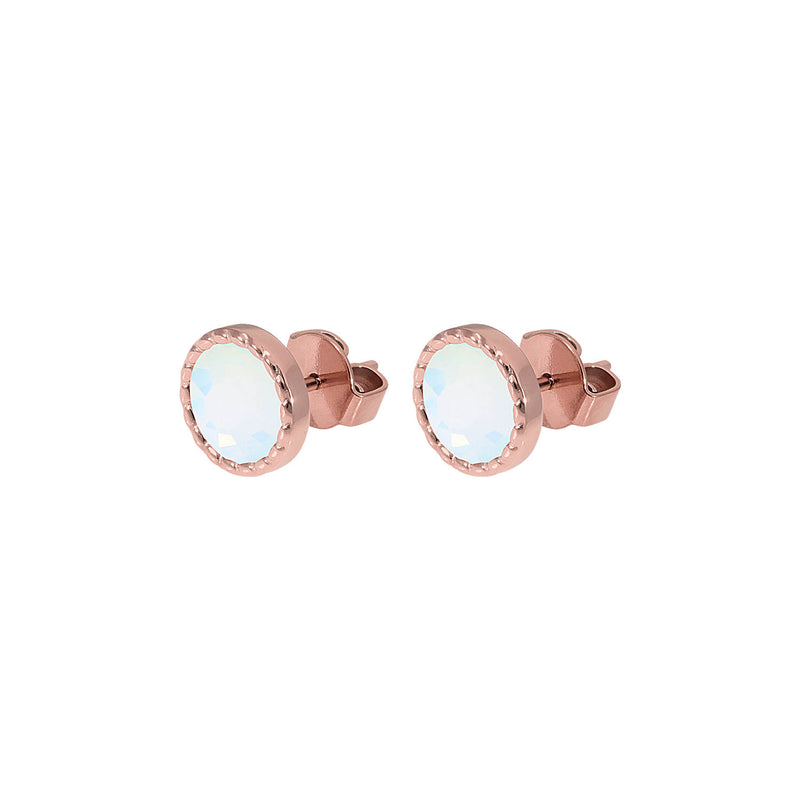Bocconi Flat Stud Earring 0.35" - Rose Gold white opal