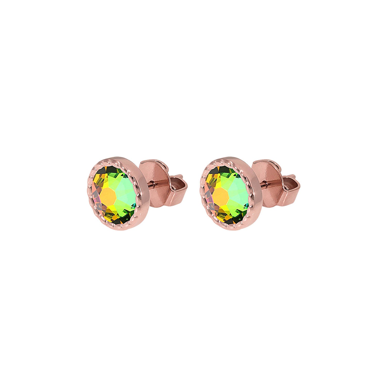 Bocconi Flat Stud Earring 0.35" - Rose Gold Crystal Vitrail Medium