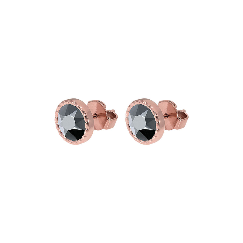 Bocconi Flat Stud Earring 0.35" - Rose Gold jet hematite