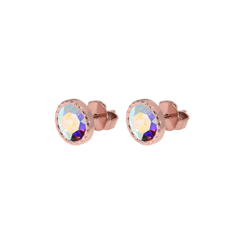 Bocconi Flat Stud Earring 0.35" - Rose Gold crystal aurora boreale