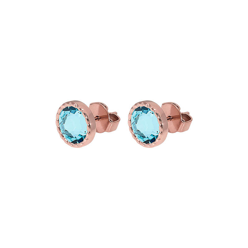 Bocconi Flat Stud Earring 0.35" - Rose Gold Light Turquoise