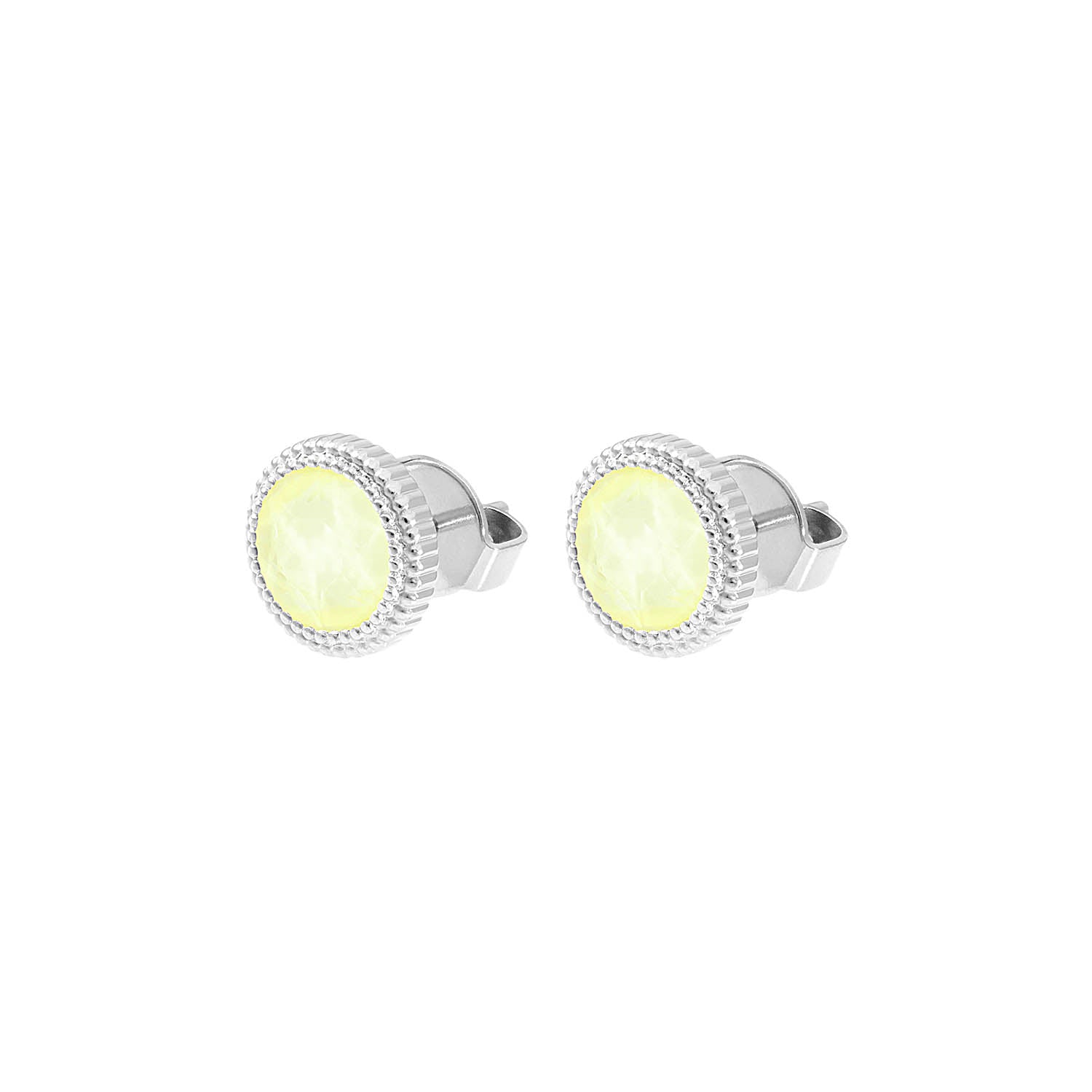 Fabero Flat Stud Earring 0.4" - Silver crystal soft yellow ignite