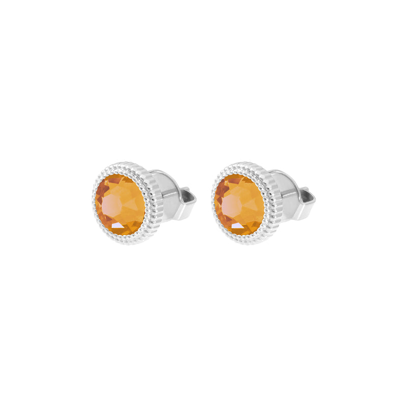 Fabero Flat Stud Earring 0.4" - Silver Crystal Mango Ignite