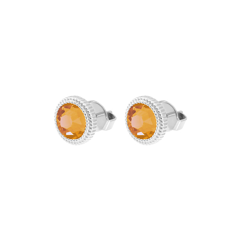 Fabero Flat Stud Earring 0.4" - Silver Crystal Mango Ignite