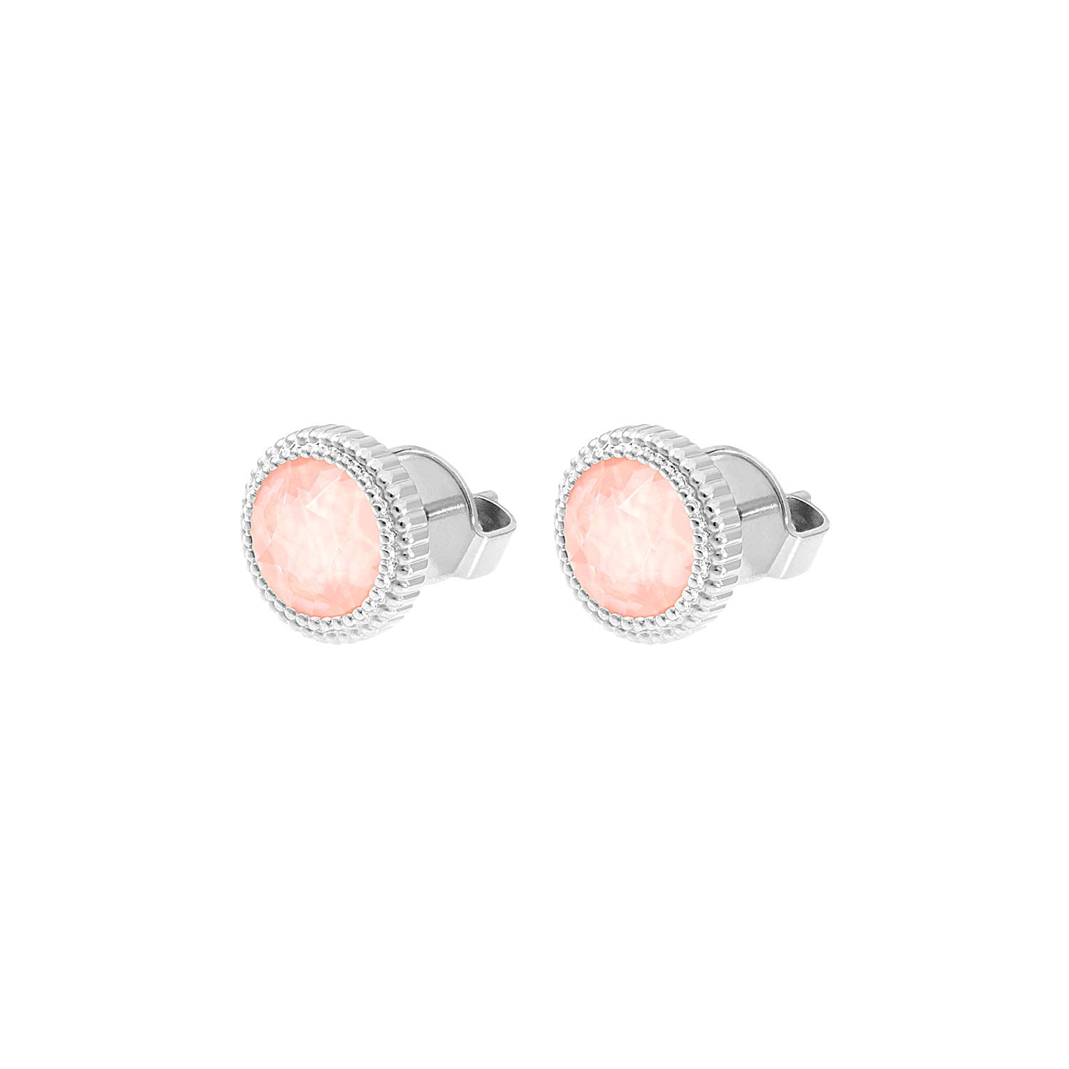 Fabero Flat Stud Earring 0.4" - Silver Crystal Flamingo Ignite