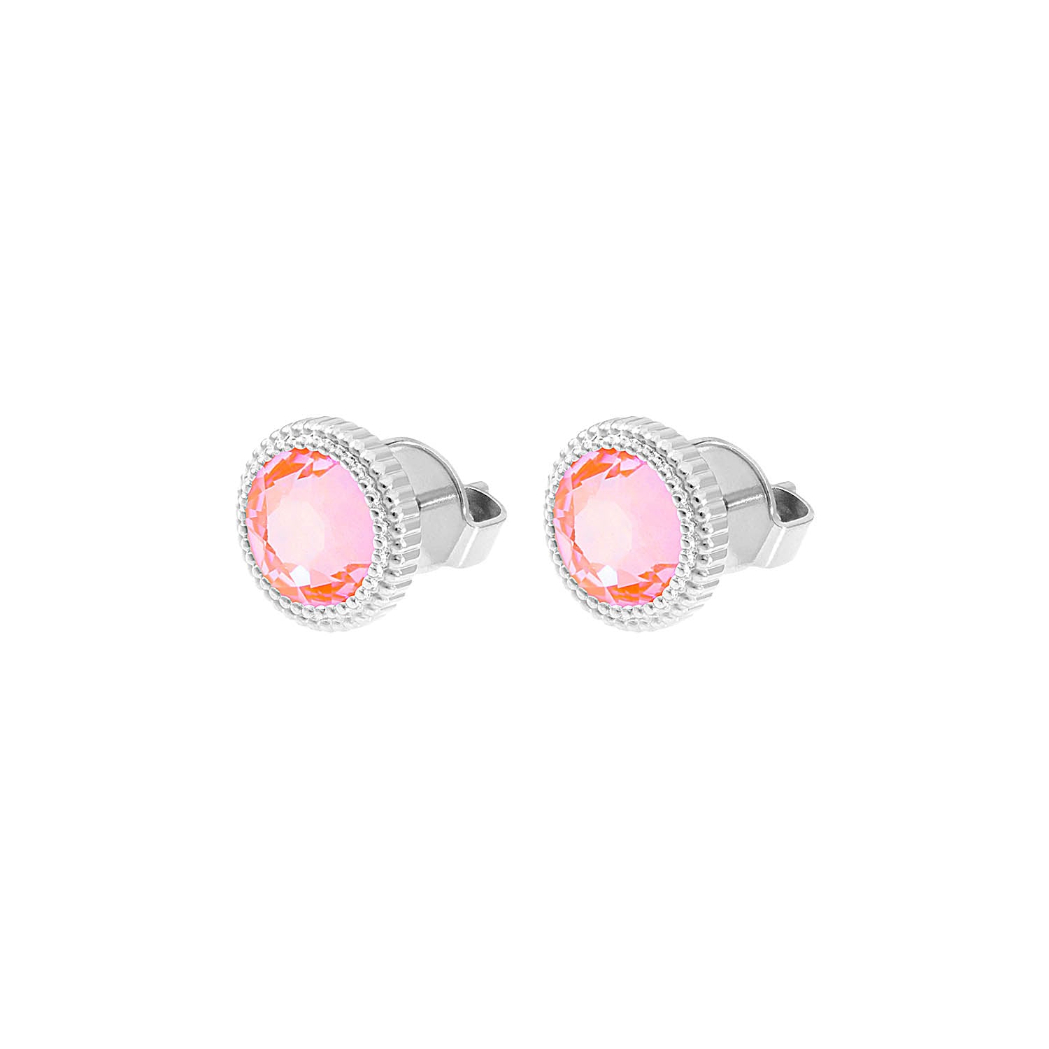 Fabero Flat Stud Earring 0.4" - Silver crystal orange glow delite