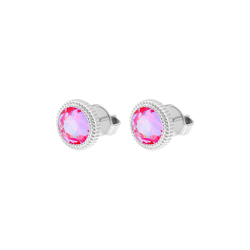 Fabero Flat Stud Earring 0.4" - Silver lotus pink delite