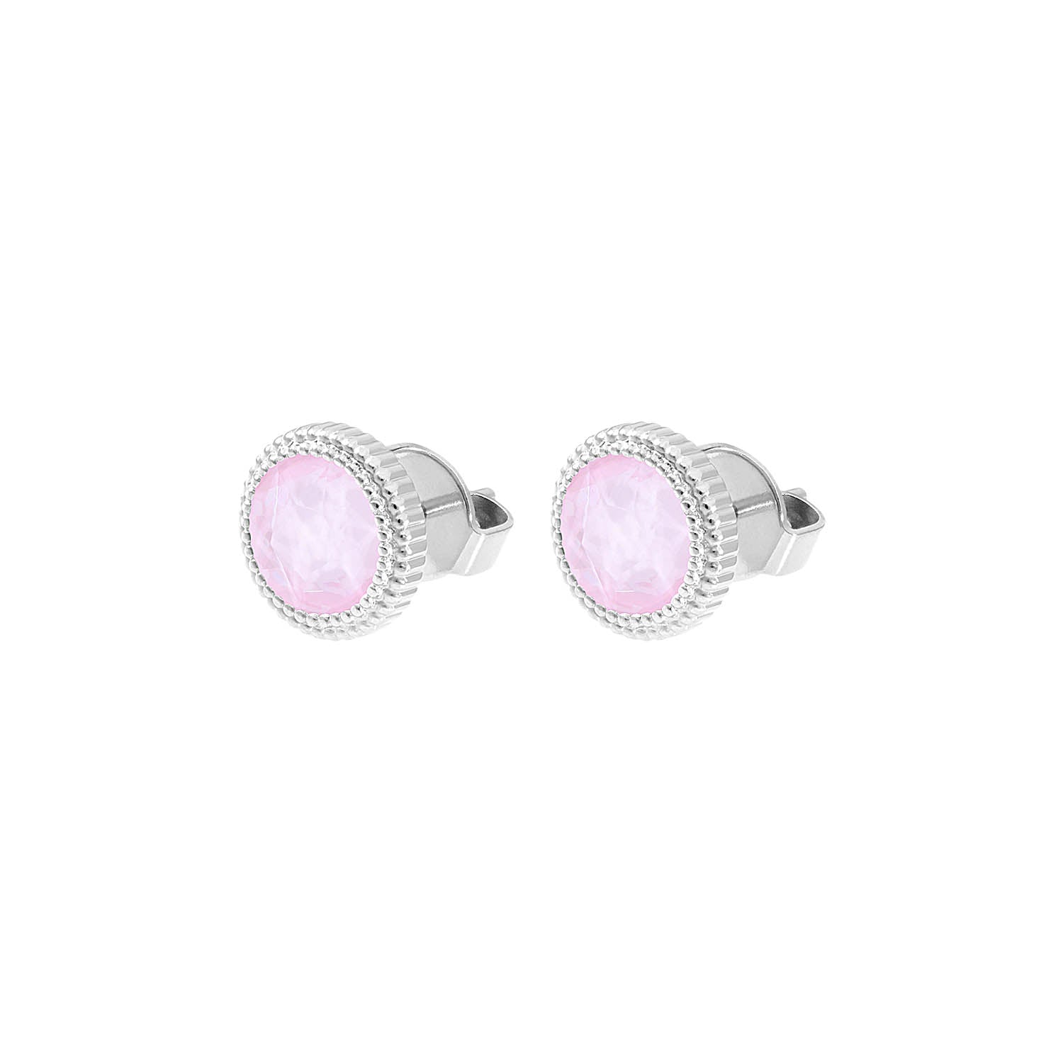 Fabero Flat Stud Earring 0.4" - Silver crystal soft rose ignite