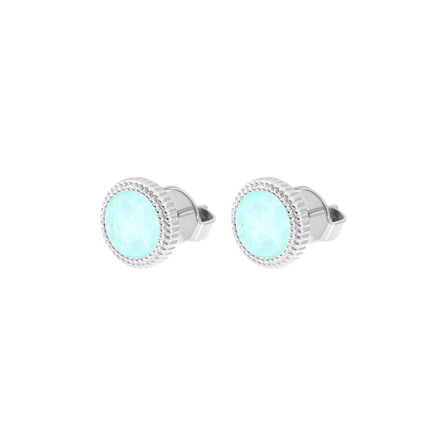 Fabero Flat Stud Earring 0.4" - Silver crystal soft mint ignite