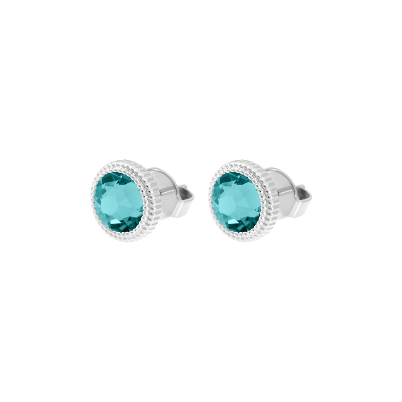 Fabero Flat Stud Earring 0.4" - Silver Crystal Pine Green Ignite