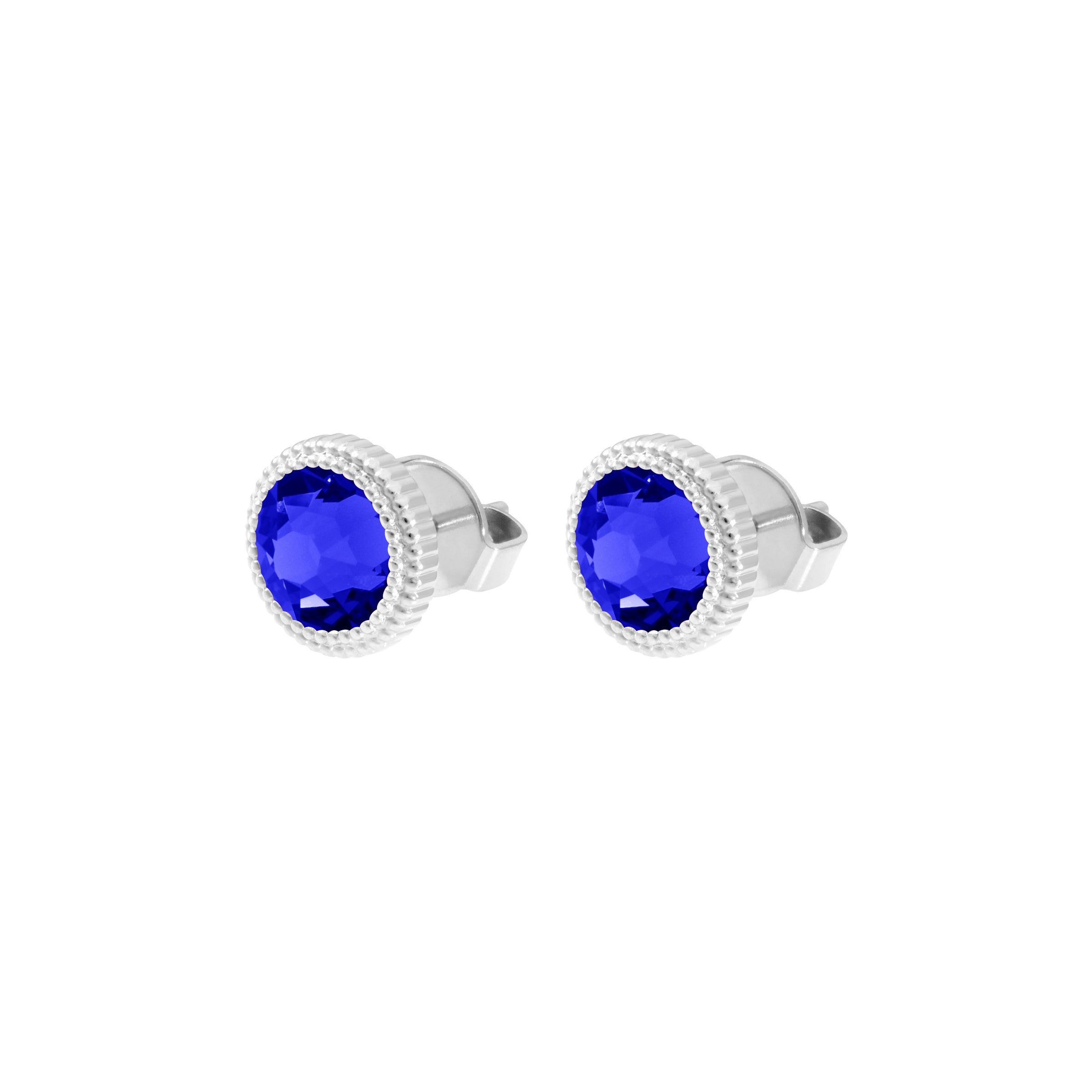 Fabero Flat Stud Earring 0.4" - Silver ReCreated Dark Sapphire