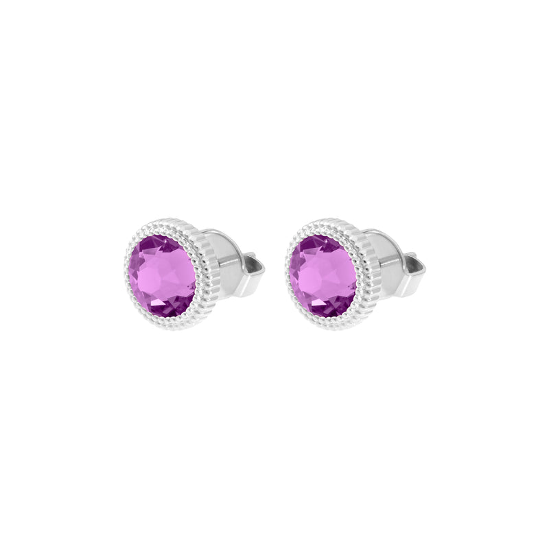 Fabero Flat Stud Earring 0.4" - Silver Crystal Orchid Ignite