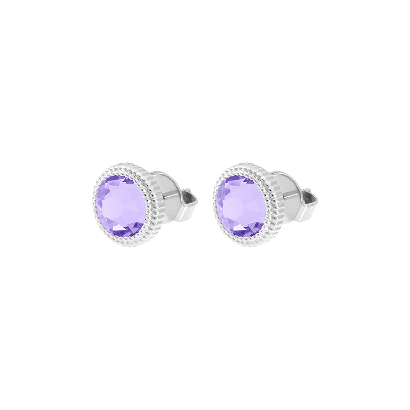 Fabero Flat Stud Earring 0.4" - Silver Crystal Purple Ignite