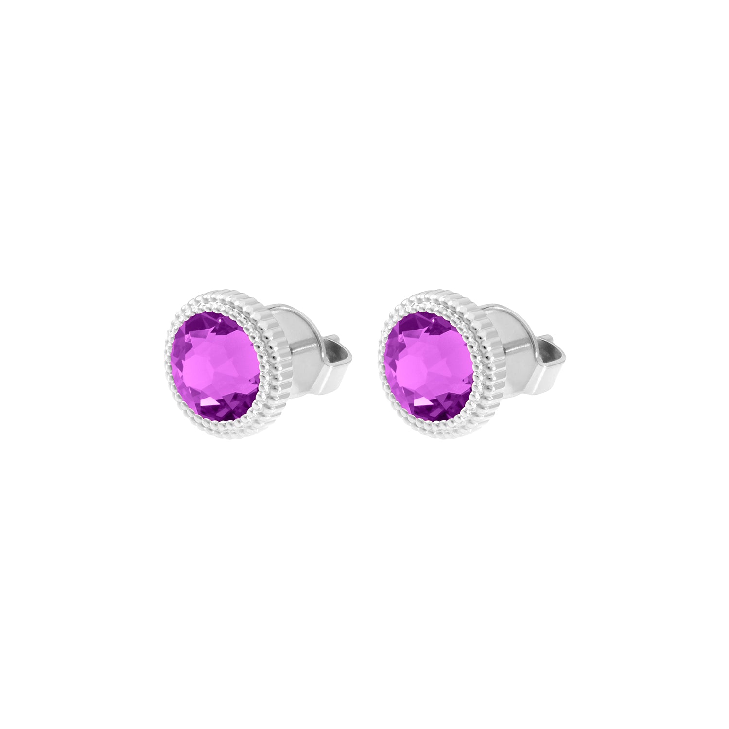 Fabero Flat Stud Earring 0.4" - Silver Crystal Electric Violet Ignite