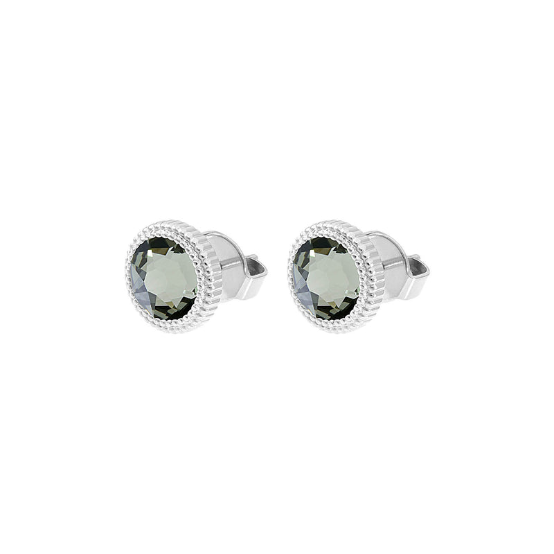 Fabero Flat Stud Earring 0.4" - Silver black diamond