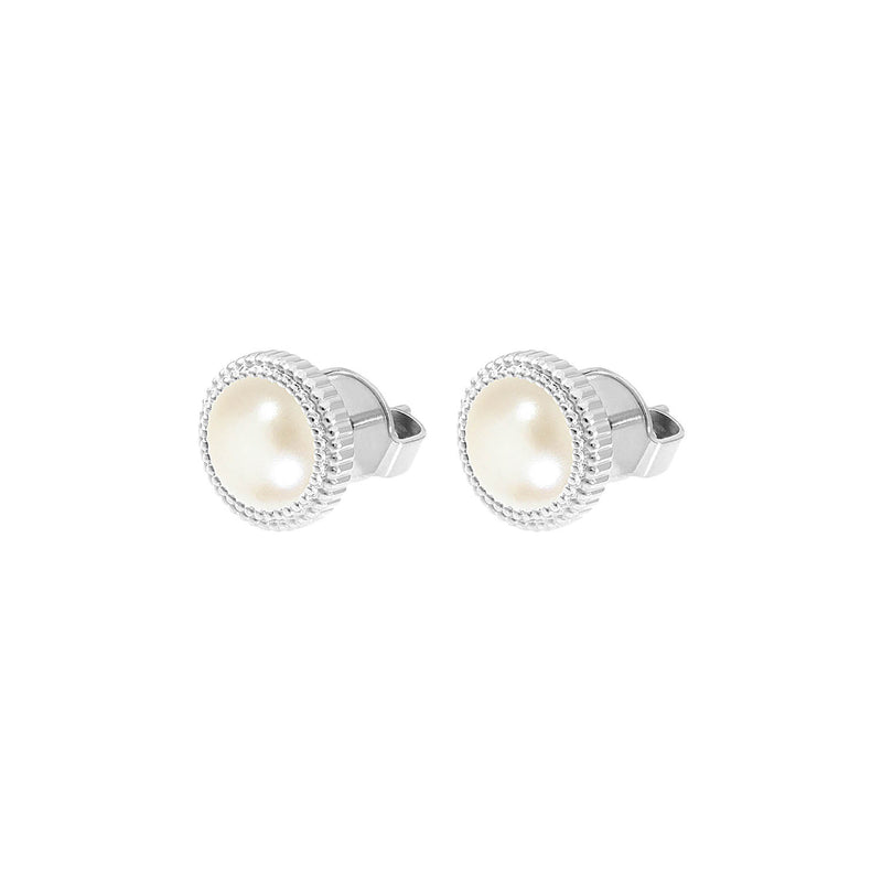 Fabero Flat Stud Earring 0.4" - Silver cream pearl