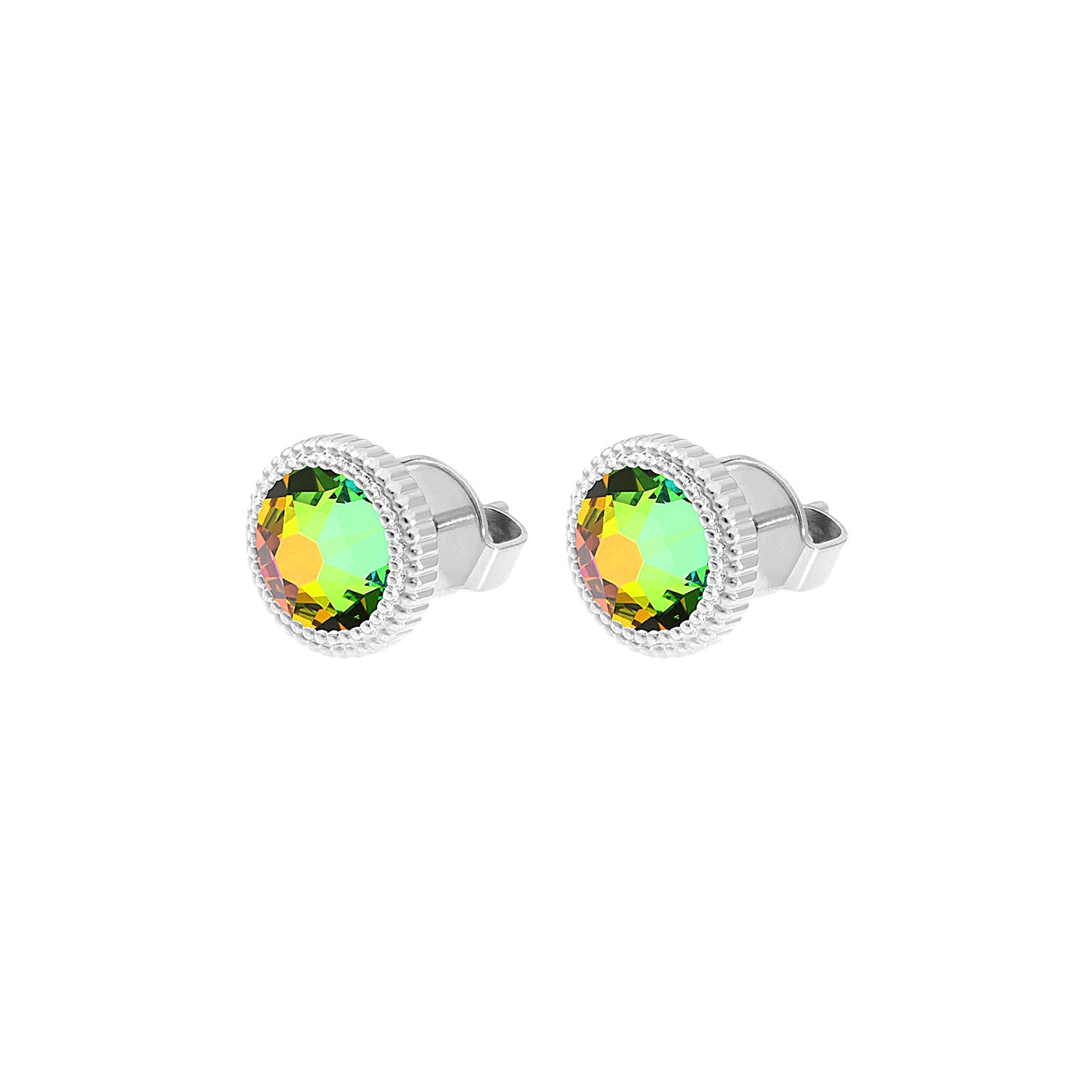Fabero Flat Stud Earring 0.4" - Silver Crystal Vitrail Medium