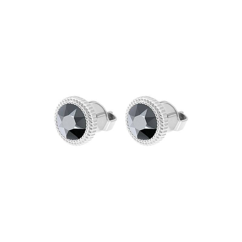 Fabero Flat Stud Earring 0.4" - Silver jet hematite