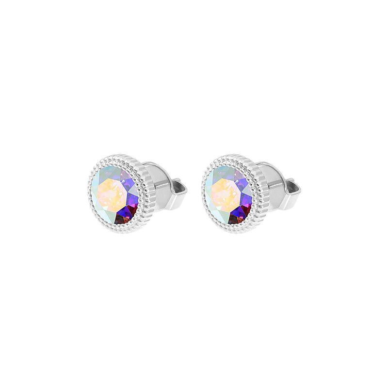 Fabero Flat Stud Earring 0.4" - Silver crystal aurora boreale