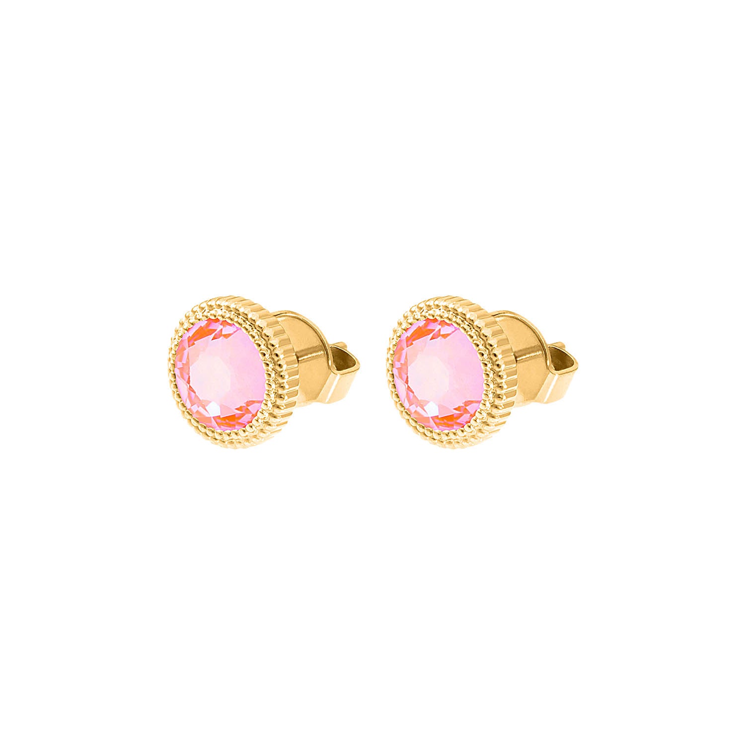 Fabero Flat Stud Earring 0.4" - Gold crystal orange glow delite