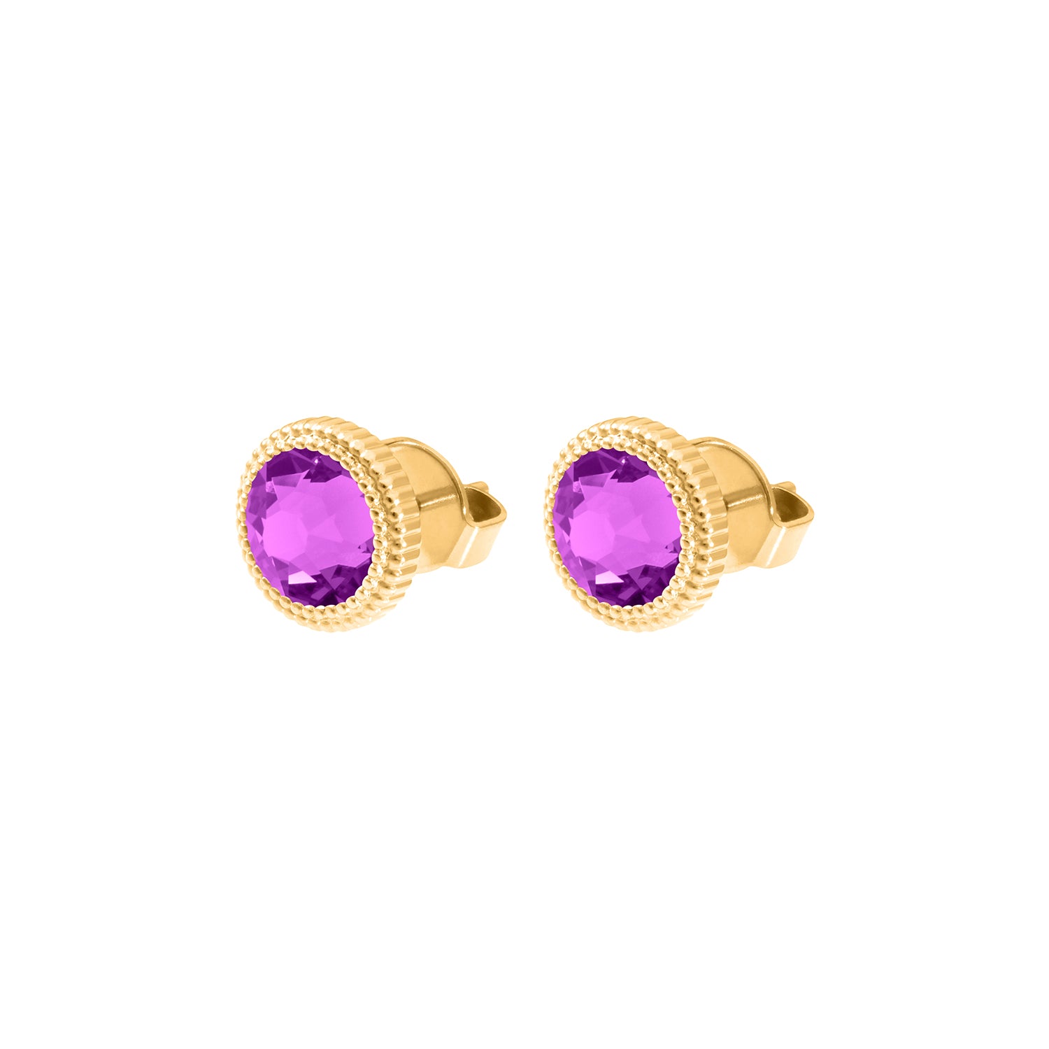 Fabero Flat Stud Earring 0.4" - Gold Crystal Electric Violet Ignite