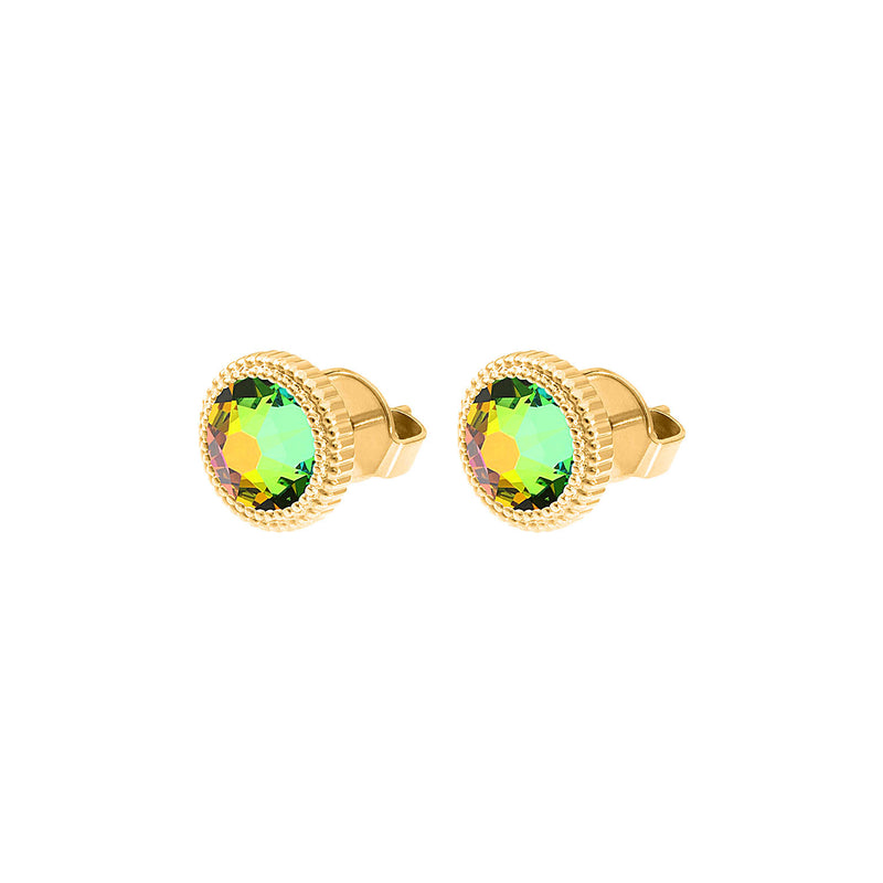 Fabero Flat Stud Earring 0.4" - Gold Crystal Vitrail Medium