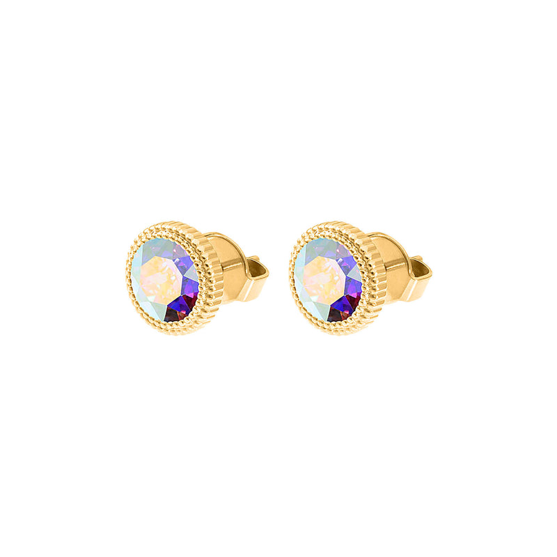 Fabero Flat Stud Earring 0.4" - Gold crystal aurora boreale