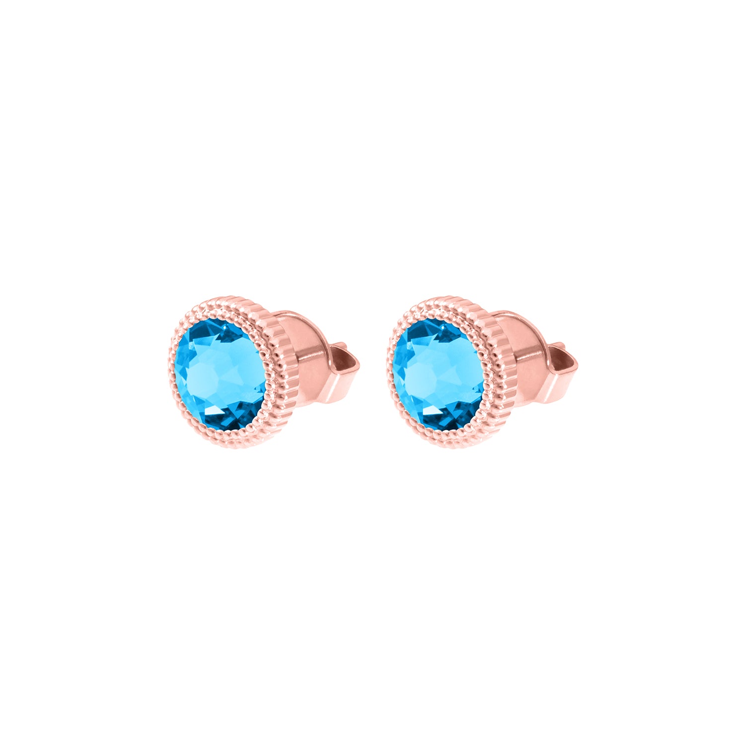 Fabero Flat Stud Earring 0.4" - Rose Gold Crystal Electric Blue Ignite