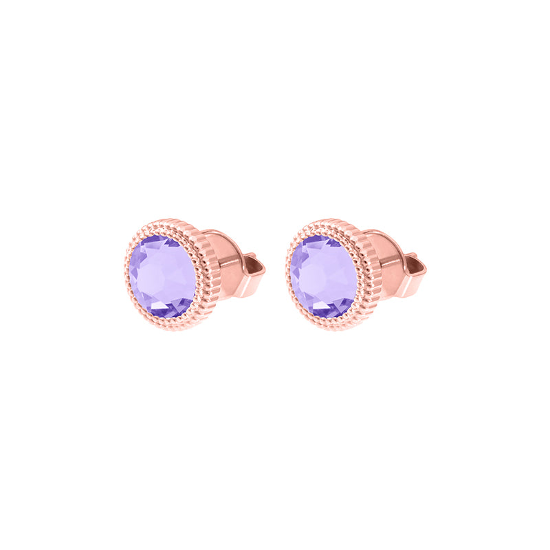 Fabero Flat Stud Earring 0.4" - Rose Gold Crystal Purple Ignite