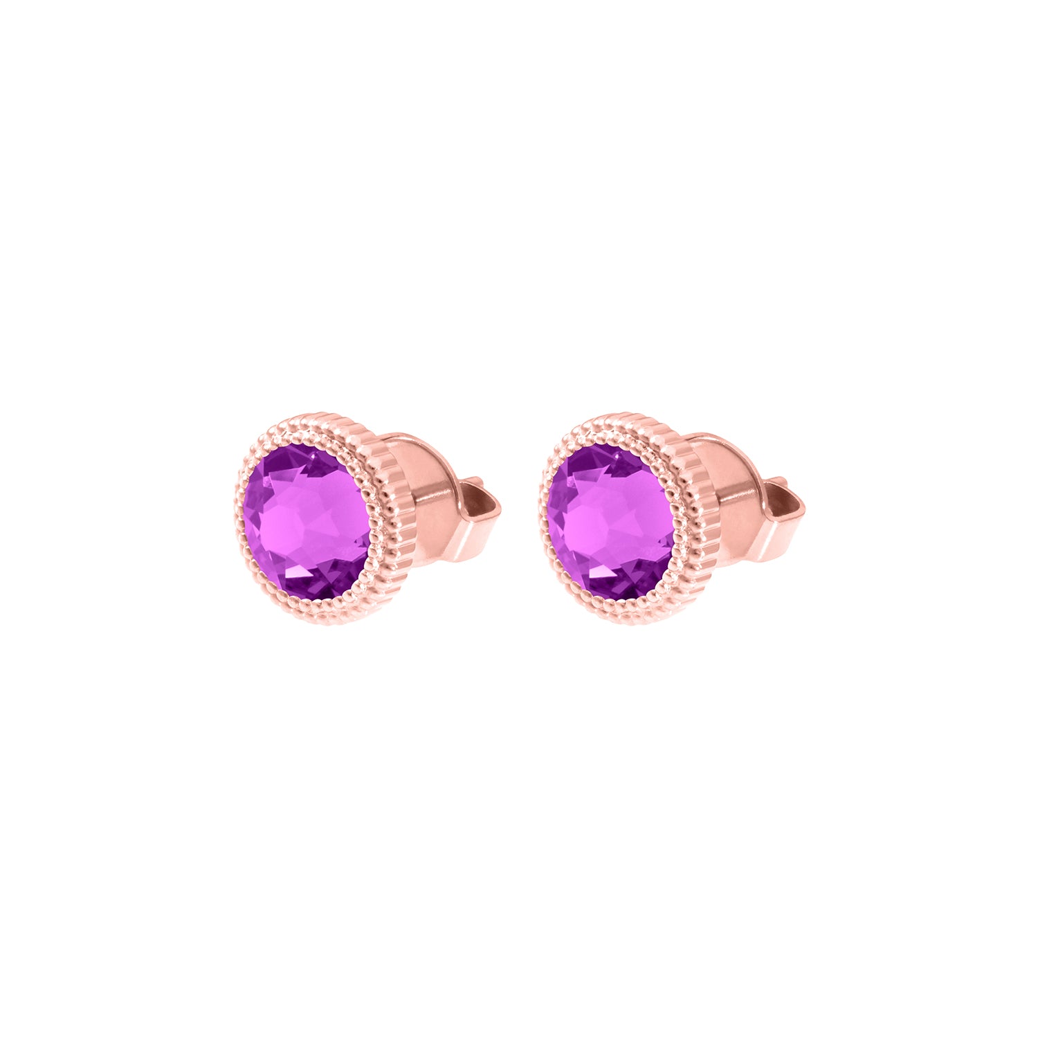 Fabero Flat Stud Earring 0.4" - Rose Gold Crystal Electric Violet Ignite