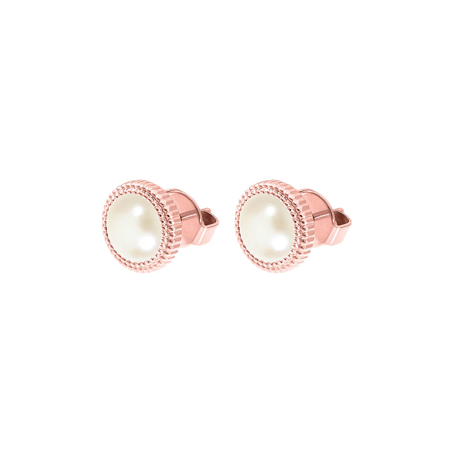 Fabero Flat Stud Earring 0.4" - Rose Gold cream pearl