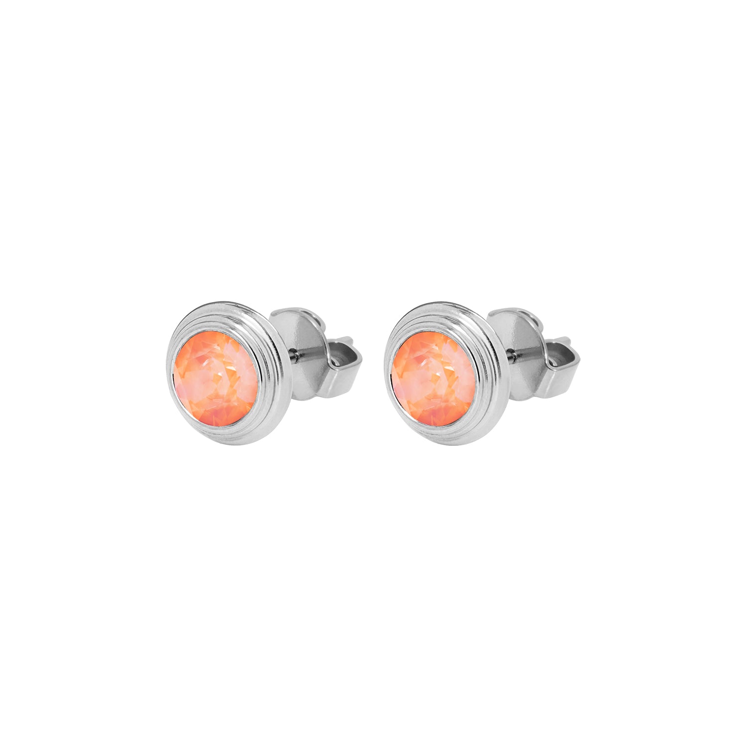 Oroli Ear Studs 0.39" - Silver Crystal Orange glow delite