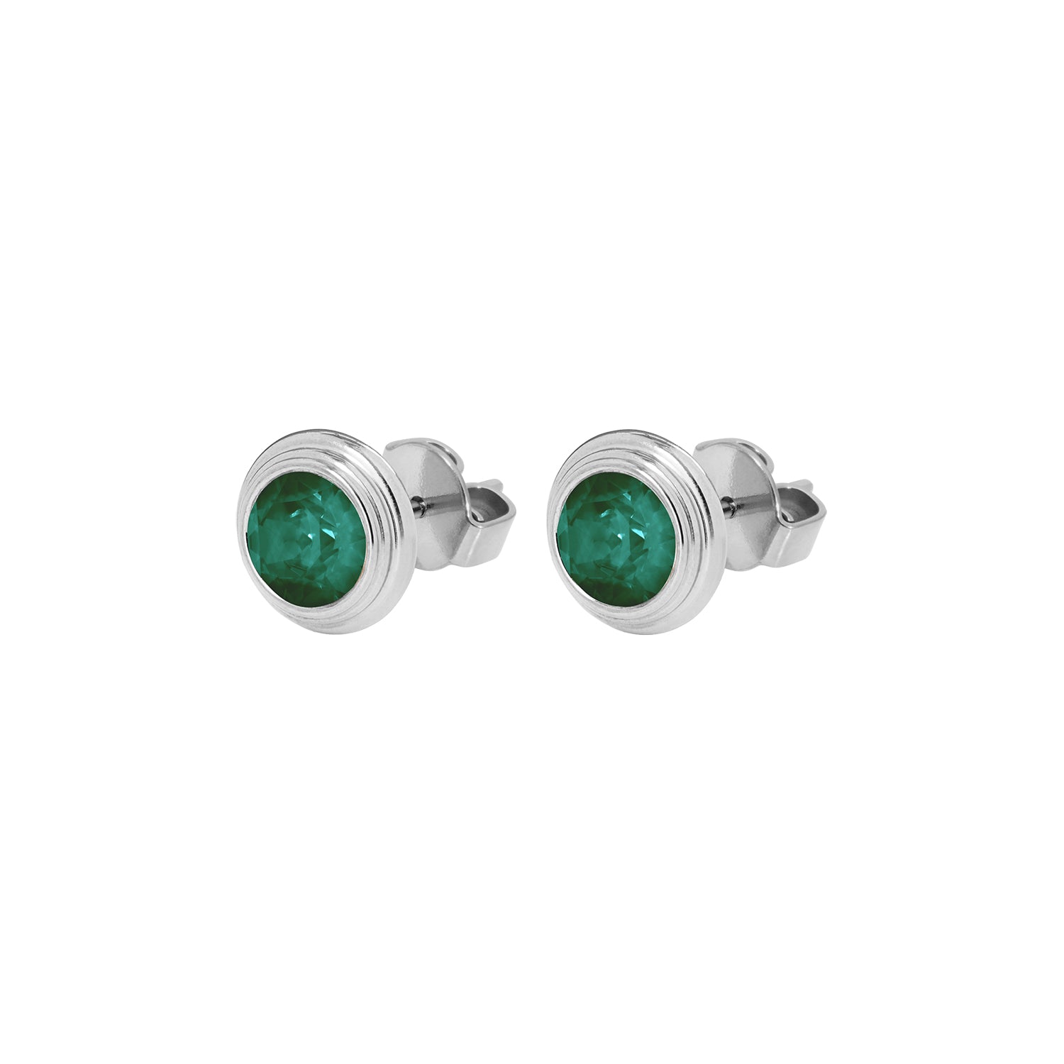 Oroli Ear Studs 0.39" - Silver emerald