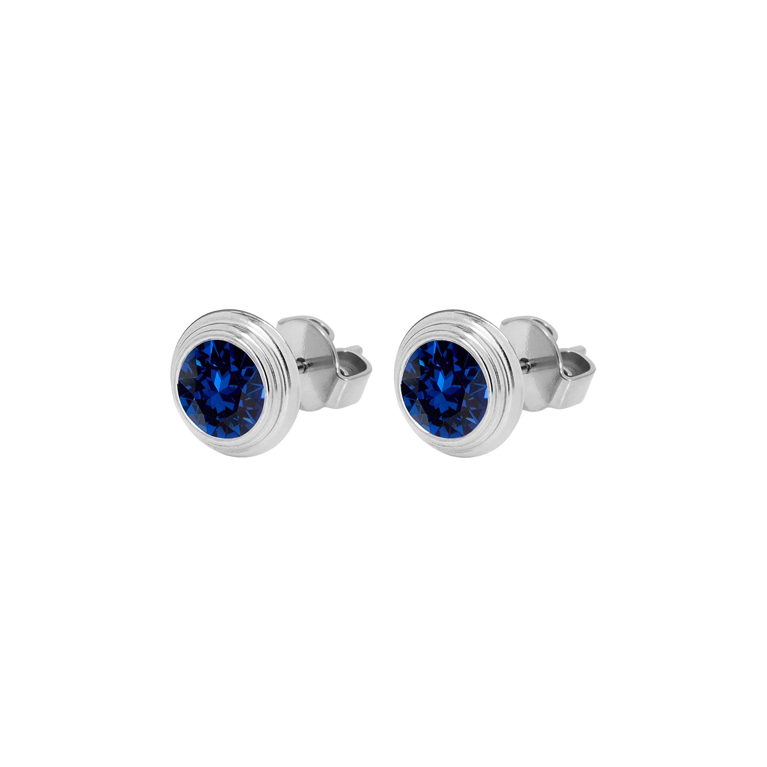 Oroli Ear Studs 0.39" - Silver Recreated Dark Sapphire