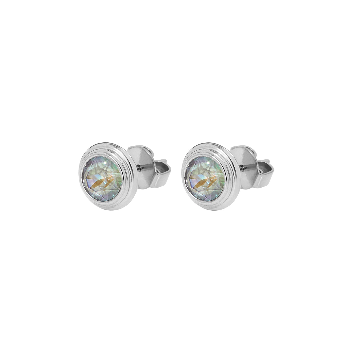 Oroli Ear Studs 0.39" - Silver Crystal Serene Gray Delite