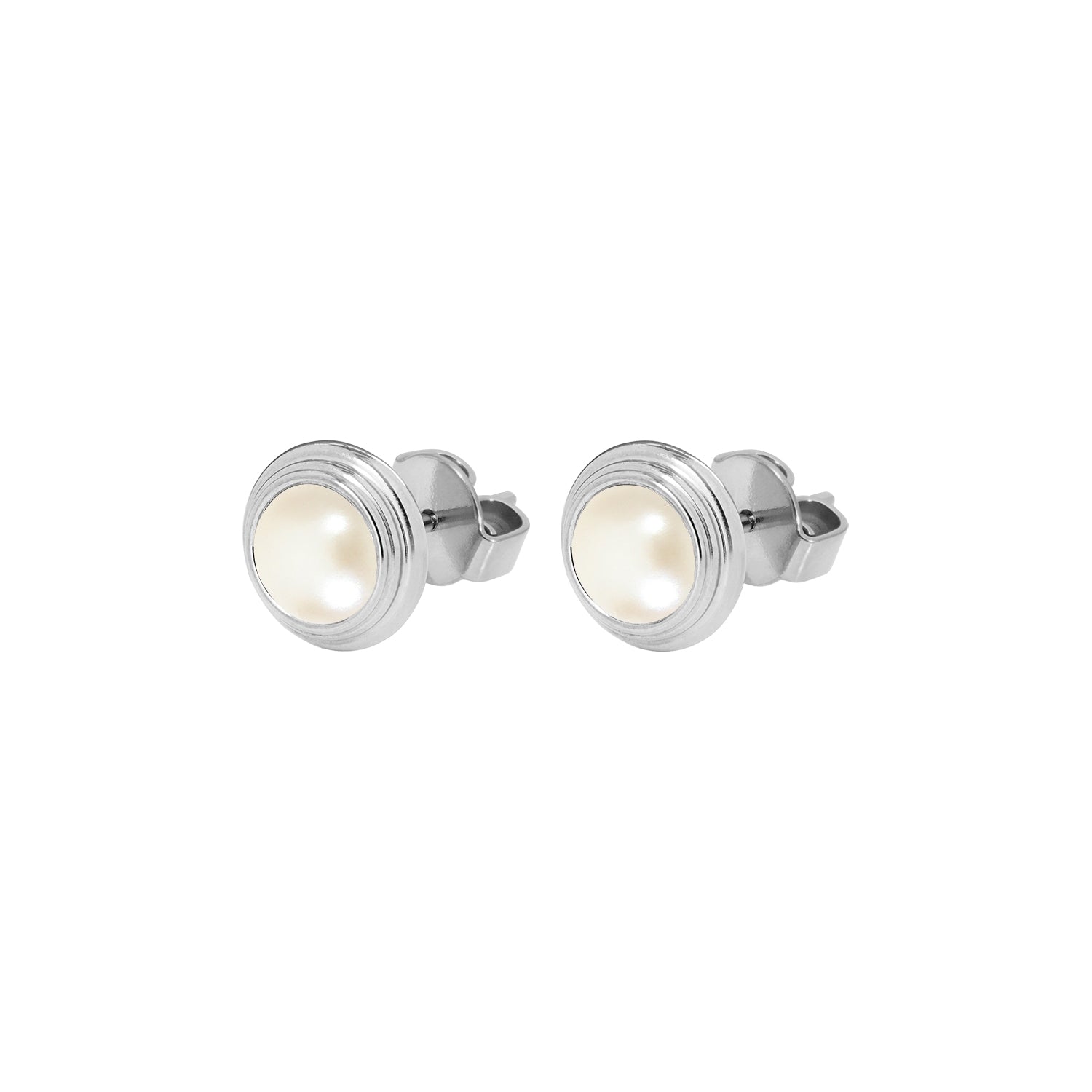 Oroli Ear Studs 0.39" - Silver cream pearl