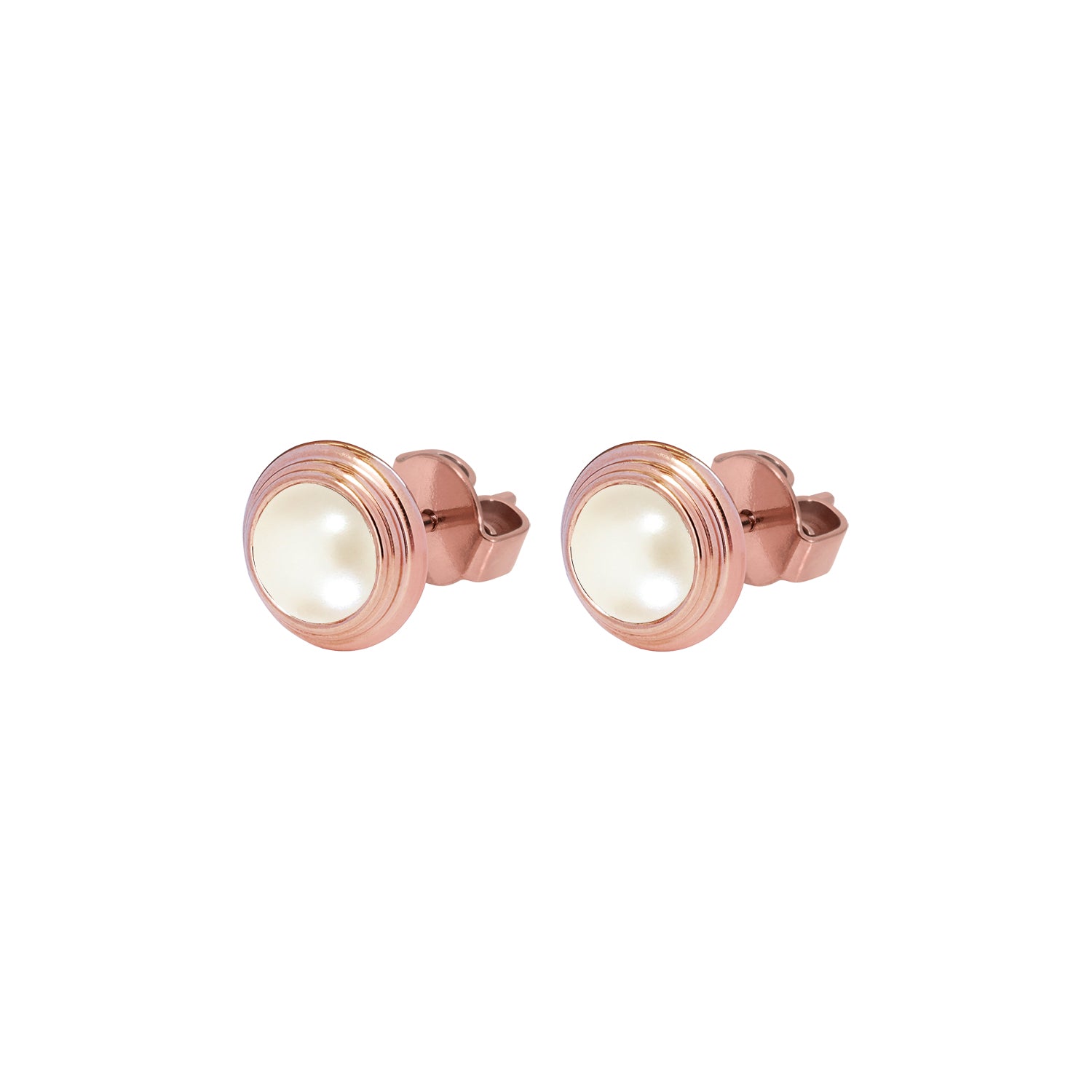Oroli Ear Studs  0.39" - Rose Gold cream pearl